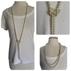 Women's‎ 60" White Faux Pearl String Necklace Vintage Feminine Victorian Fairy